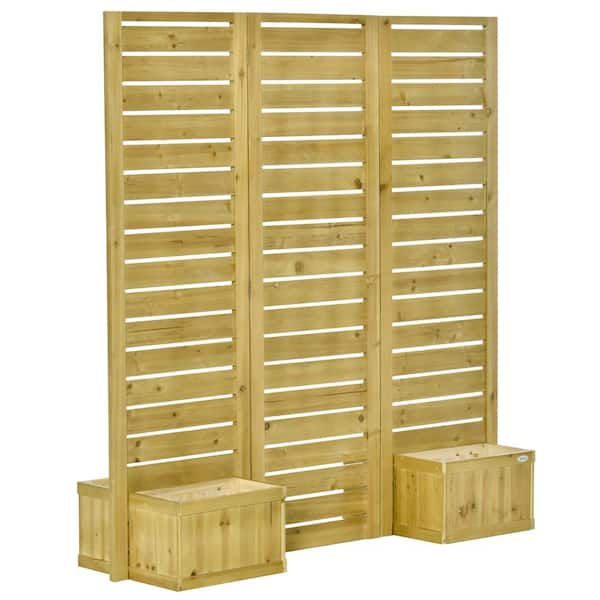 Outsunny Wooden Privacy Screen with 4 Planter Box, Flower Pot Vegetable ...