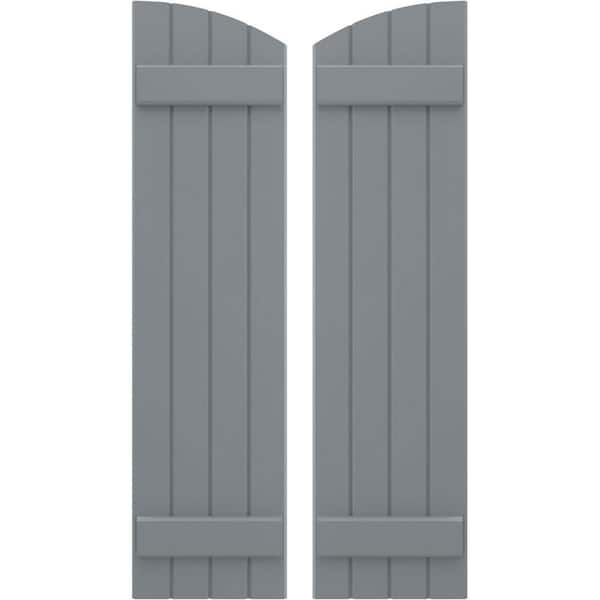 Ekena Millwork 14 in. W x 72 in. H Americraft Exterior Real Wood Joined Board and Batten Shutters with Elliptical Top in Ocean Swell