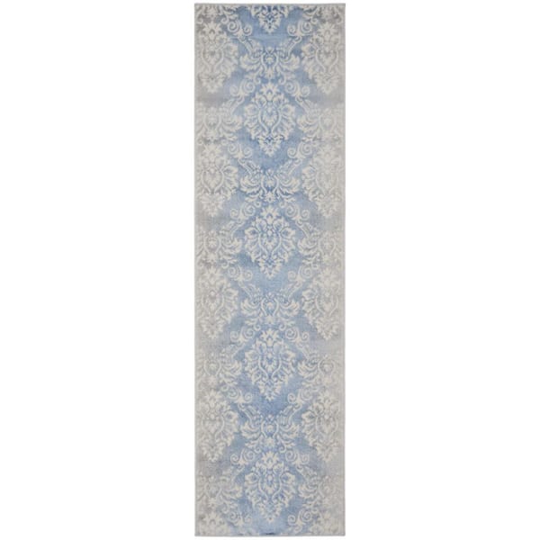 2 ft. x 8 ft. Blue Floral Washable Area Rug