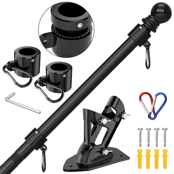 Angel Sar 6 ft. Stainless Steel Flagpole Set with Upgraded Bracket for Outside House, Black