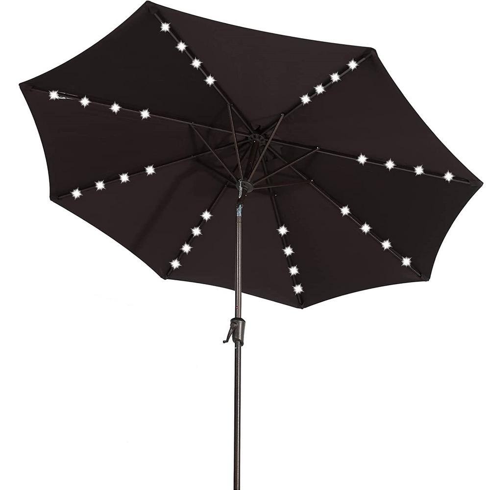 9 ft. Market Outdoor Market Patio Umbrella in Black with 32 LED Lights