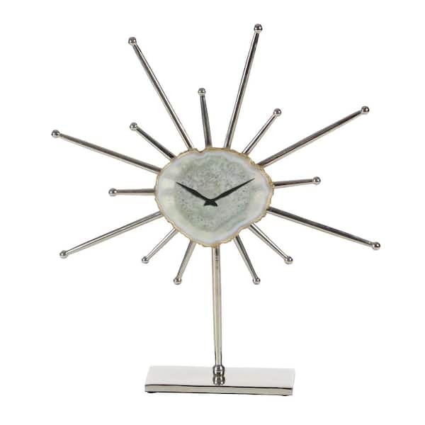 Litton Lane Silver Agate Stone and Aluminum Star Sculpture Clock with Gold and Green Highlights