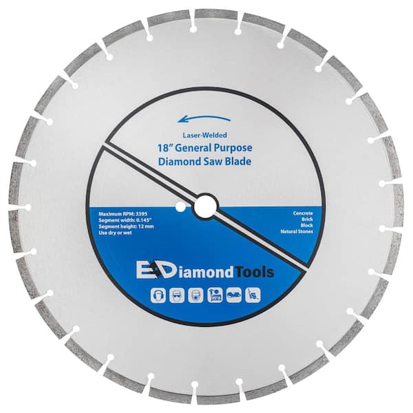 EDiamondTools 18 in. Laser Welded Diamond Saw Blade for Concrete Brick Block and Masonry, Heat Treated Blade Core, 1 in. Arbor