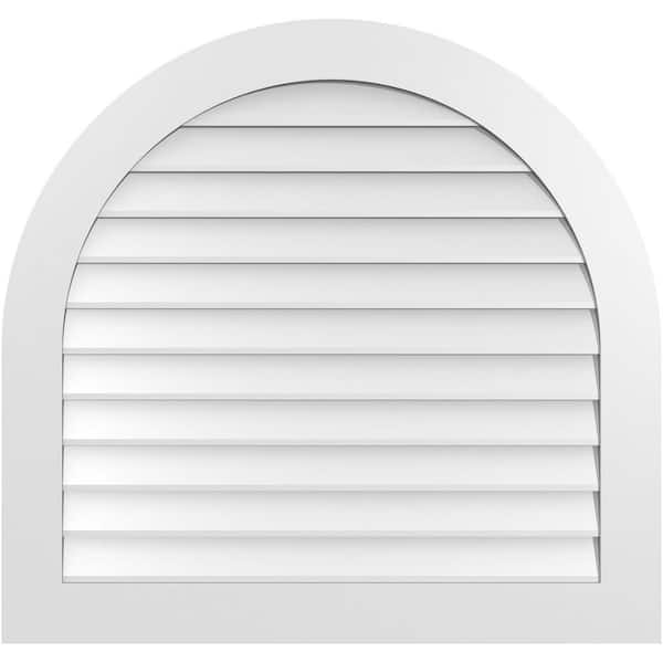 Ekena Millwork 38 in. x 36 in. Round Top Surface Mount PVC Gable Vent: Decorative with Standard Frame