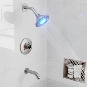 Single Handle 1-Spray Tub and Shower Faucet 2.5 GPM 5 in. LED 3-Color Shower Head in Brushed Nickel(Valve Included)