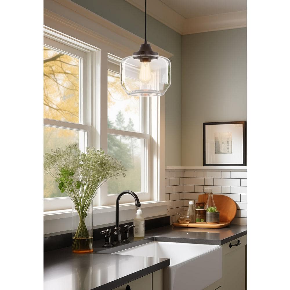 Maia 10" Oil-Rubbed Bronze Farmhouse Pendant with Clear Schoolhouse Glass Shade