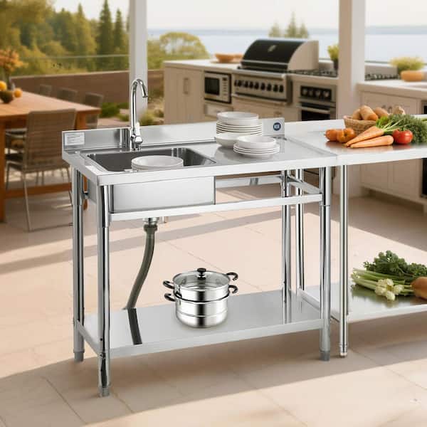 Stainless Steel Utility Sink, 1 Compartment Free Standing Small Sink w/Workbench Faucet and legs, 39.4 x 19.1 x 37.4 in.
