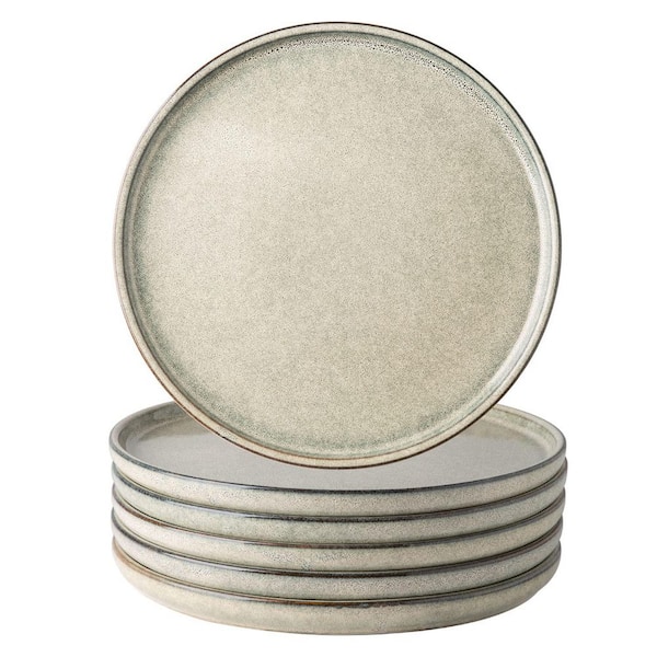Reactive Glaze Ceramic Dinner Plates Set of 6, 10.5 Inch Stoneware with Raised Edge for Everyday Dining