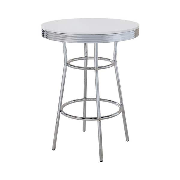 Coaster 41.75 Round Gloss White Metal Top Bar Table with Metal Frame (Seats-4)