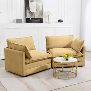 Modern Yellow Corduroy Loveseat with Two Pillows for Living