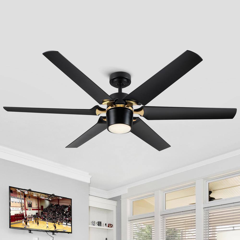 Yardreeze 60 in. LED Indoor/Outdoor Matt Black Modern Style Ceiling Fan ...