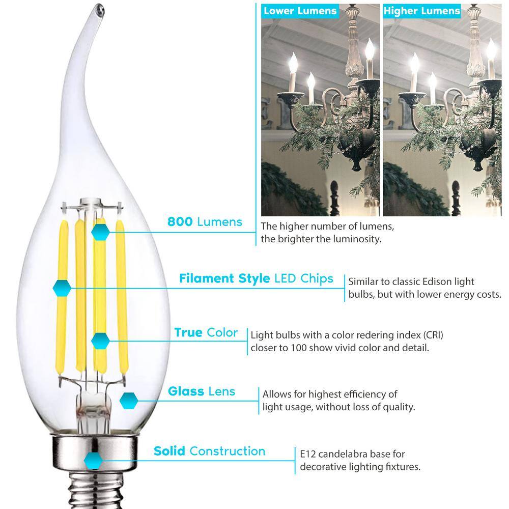 Vintage Edison Style Dimmable LED Candelabra Bulbs, Clear Glass, 7-Watt