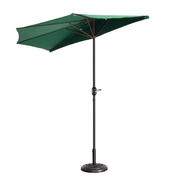 Pure Garden 9 ft. Steel Half Round Patio Market Umbrella with Hand Crank Lift in Green