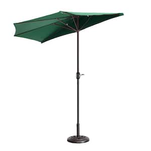 9 ft. Steel Half Round Patio Market Umbrella with Hand Crank Lift in Green