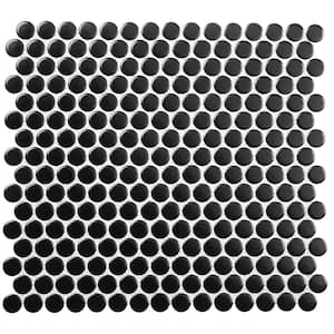 Stylish-Sweetpea Ivaran Black 4.5 in. x 8.25 in. Glossy Porcelain Round Mosaic Tile Sample
