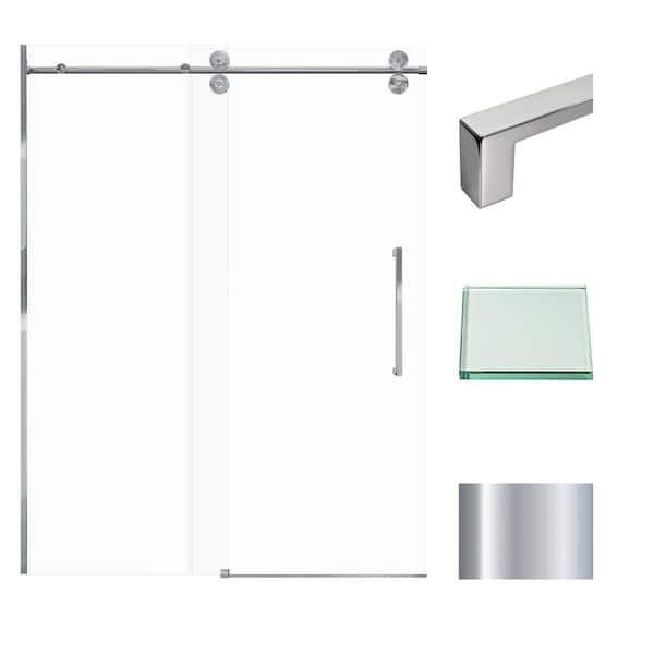 Transolid Teegan 59 in. W x 80 in. H Sliding Semi Frameless Shower Door with Fixed Panel in Polished Chrome with Clear Glass
