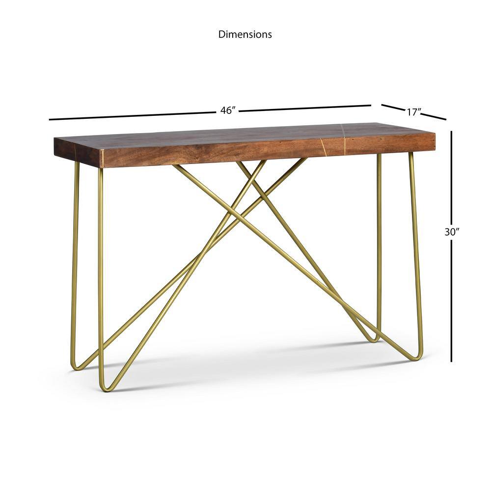 Walter Warm Pine and Brass Industrial Sofa Table