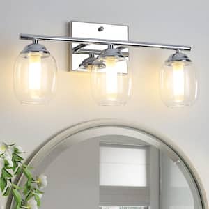 16.9 in. 3-Light Chrome Modern Industrial Wall Sconce with Clear Glass Shade