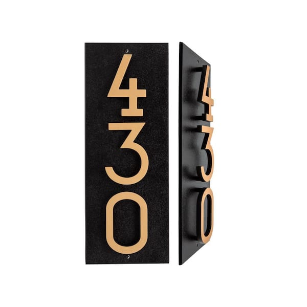 Floating 3-Number Vertical Sign Black with Black / Gold Modern Font Numbers