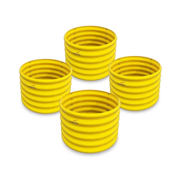 24 in. x 24 in. x 18 in. Metal Round Galvanized Raised Garden Bed for Vegetables & Flowers Outdoor in Sunlit Gold 4-Pack