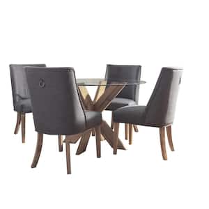 Norris 5-Piece Round Natural and Gray Glass Top Dining Room Set Seats 4