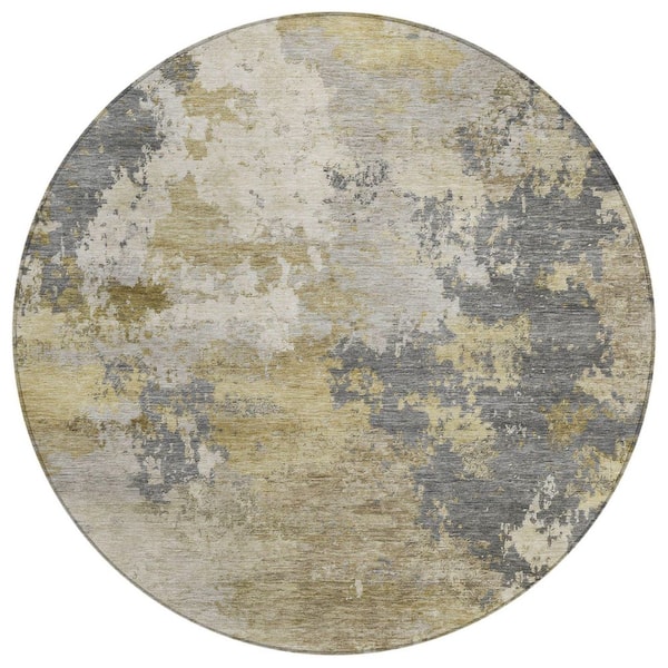 Chantille Machine Washable Indoor/Outdoor Abstract ACN2367 Gray 8 ft. x 8 ft. Round Rug