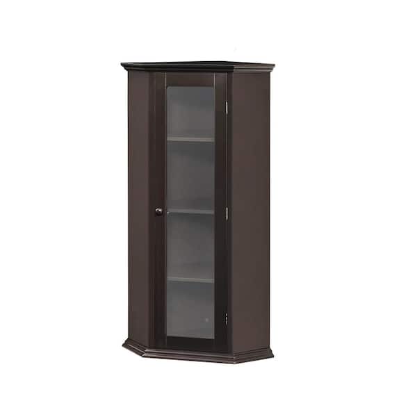 JimsMaison 16 in. W x 16 in. D x 42 in. H Brown Linen Cabinet with Glass Door