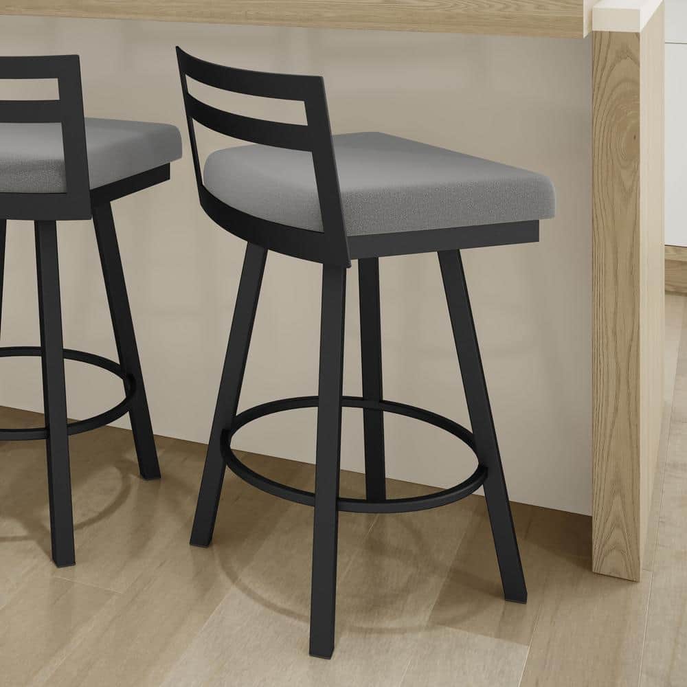 Derek 30'' Gray Polyester and Black Metal Swivel Bar Stool