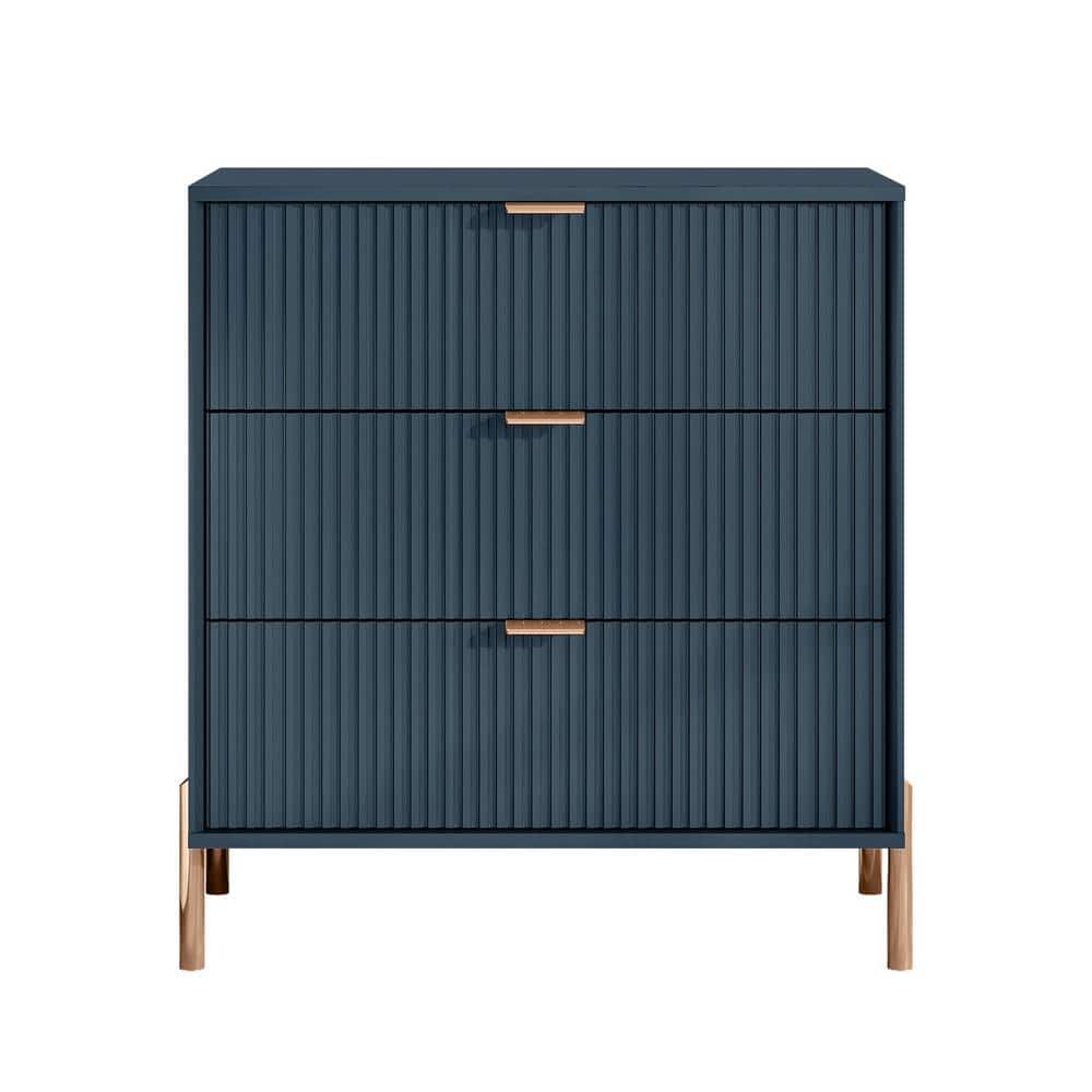 Navy MDF 3-Drawer Nightstand with Rose Gold Accents