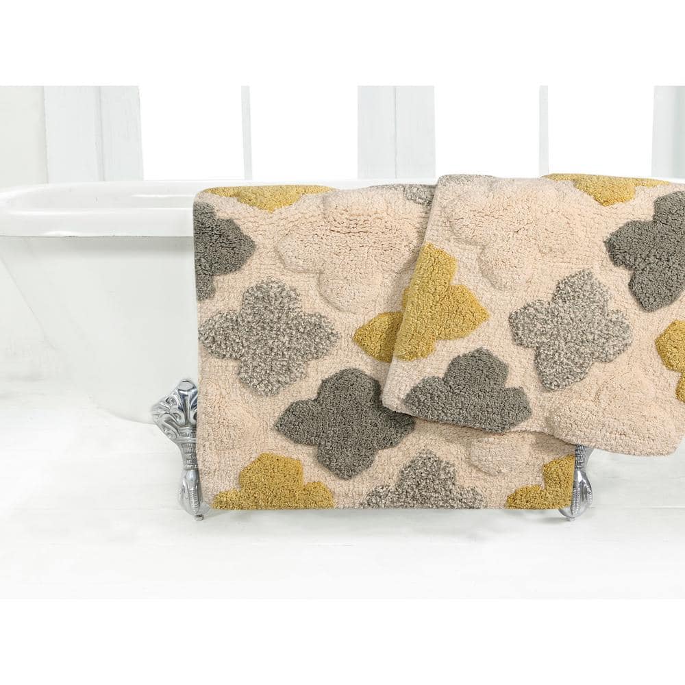Yellow and Gray Cotton Moroccan Tile Bath Rug Set