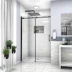 49 in. W x 76 in. H Frameless Single Sliding Shower Door/Enclosure in Matte Black with Clear Glass
