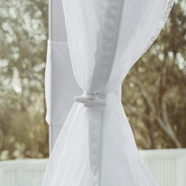 10 ft. x 10 ft. White Steel Patio Arched Pergola with Blue Shade Canopy and Mosquito Netting