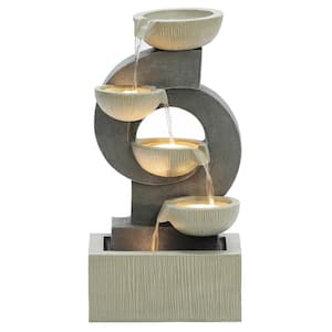 Gray Curves and Bowls Outdoor Polyresin Cascade Fountain with LED Lights