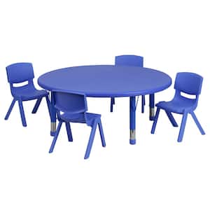 5-Piece Round Metal Top Table and Chair Set in Blue