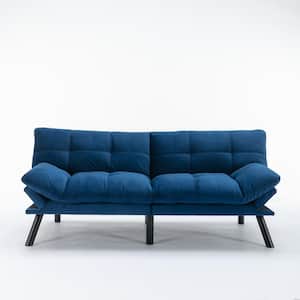 70.87 in. Blue Fabric Twin Size Convertible Sofa Bed