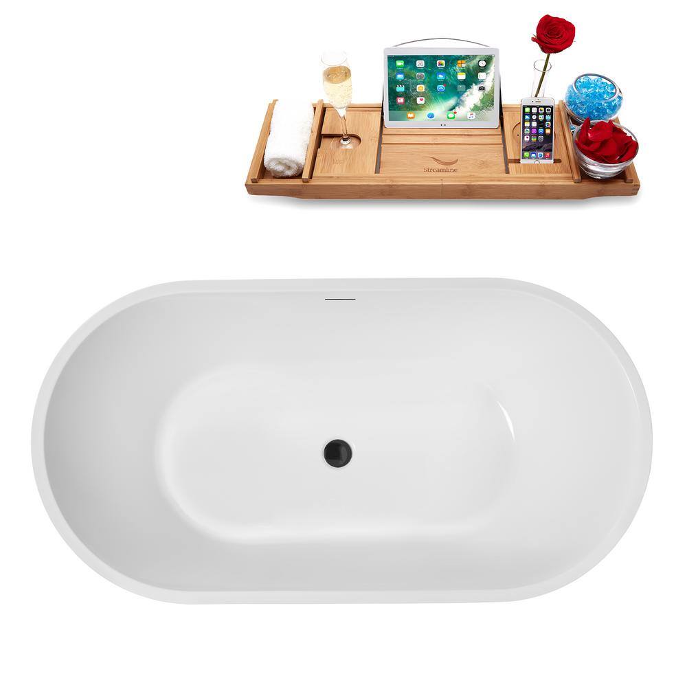 55" Glossy White Acrylic Freestanding Soaking Tub with Tray