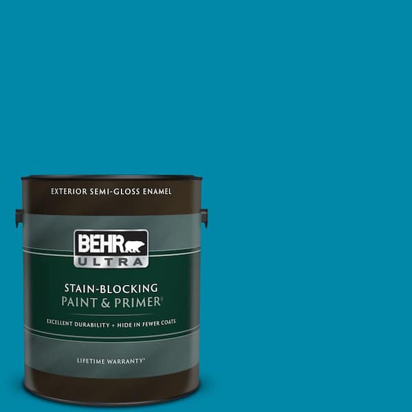 BEHR ULTRA 1 gal. #P490-6 Hacienda Blue Semi-Gloss Enamel Exterior Paint & Primer