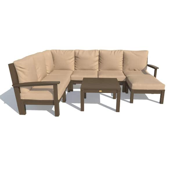 Highwood Bespoke Deep Seating 8-Piece Plastic Outdoor Sectional Set and Side Table with Cushions