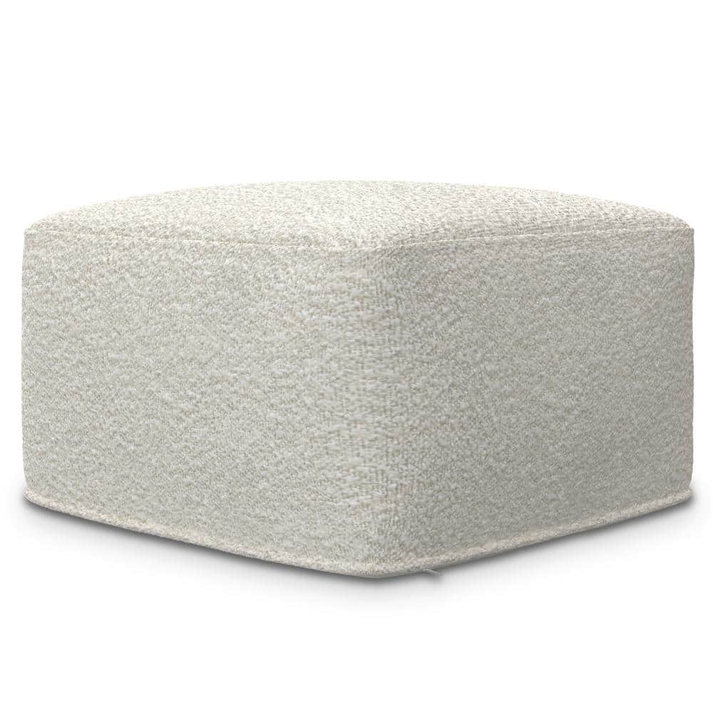 Ivory Boucle Square Pouf with Polystyrene Filling