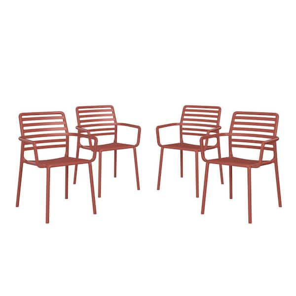 Frond and Form Outdoor All Weather Red Poly Plastic Stackable Armless Patio Dining Side Chair (Set of 4)