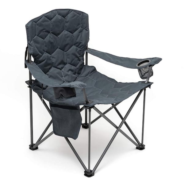 Unbranded Grey Oversized Camping Chair Folding Lawn Chairs with Armrest Cup Holder & Side Pocket
