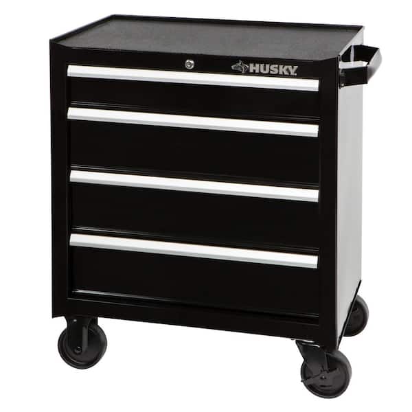 Husky 26.5 in. W x 18 in. D Standard Duty 4-Drawer Rolling Tool Cabinet in Gloss Black