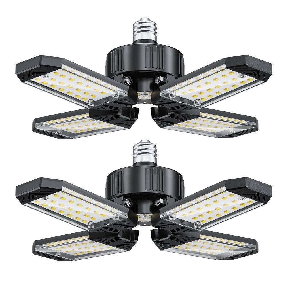 12 in.60-Watt Black Deformable LED Adjustable Garage Light Semi-Flush Mount Lighting, 4-Leaf 6500K Daylight White,1-Pack price history on PriceWatchPro