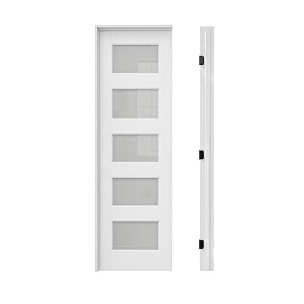 EH PUERTA 24 in. x 80 in. 5-Lite Frosted Glass Right Hand White Solid Core Glass Single Prehung Interior Door+ Quick Assemble Jamb