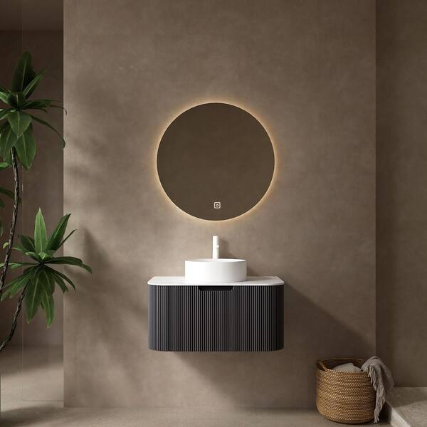 Ziyudura 36 in. Single Sink Floating Curved Edge Black Bath Vanity