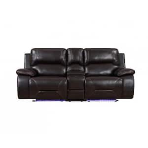 Charlie 77 in. Brown Solid Leather 2-Seater Standard Loveseat with Reclining