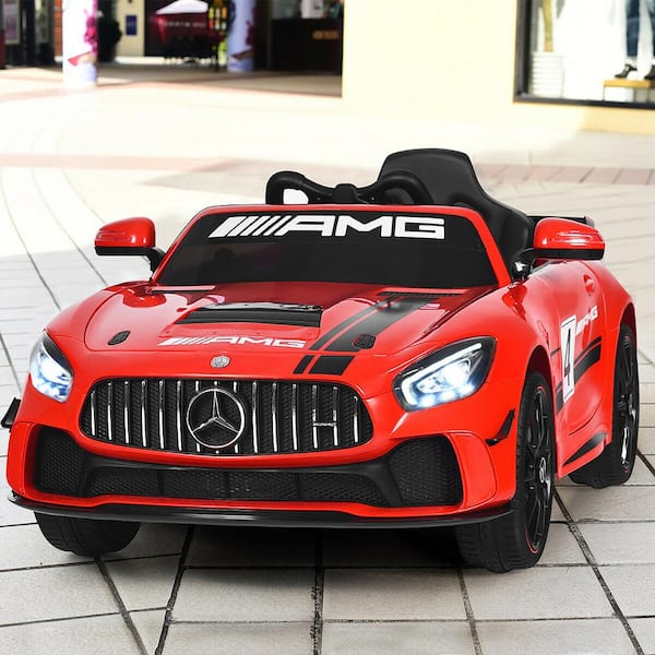 12V Power Battery Official Licensed Kids Car with 2.4G Radio Parental Control Opening Doors Mercedes Benz AMG GT4 Electric Ride On Car with Remote Control for Kids White 