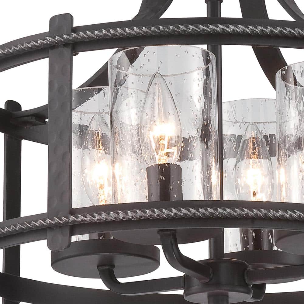 Palencia Artisan Black 16" Glass Semi-Flush Mount with Seedy Shade