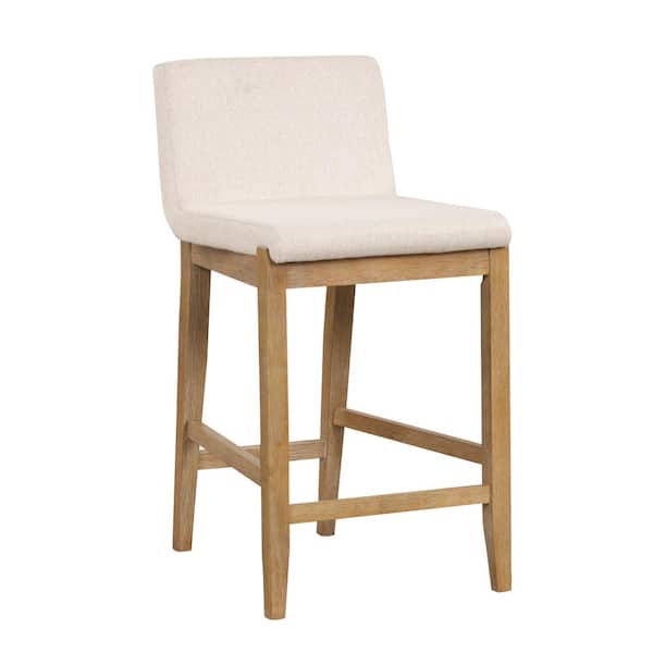 Gracie 24 in. Modern Counter Height Bar Stool with Back, Brushed Light Brown Wood Legs, Natural Flax/Brown, Set of 2