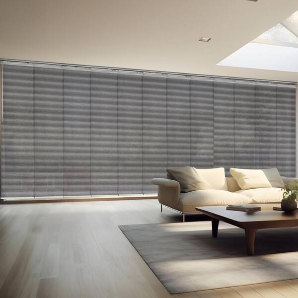 EMOH Shadow Stripe 140 in. - 260 in. W x 116 in. L Adjustable 12-Panel Satin Nickel Double Rail Panel Track, 23.5 in. Slates